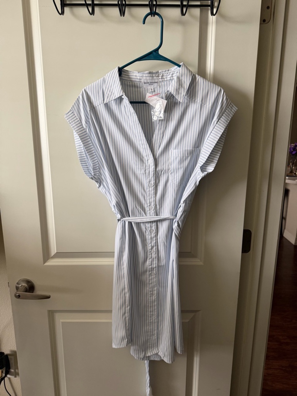 Light Blue Striped Dress with Tie Waist